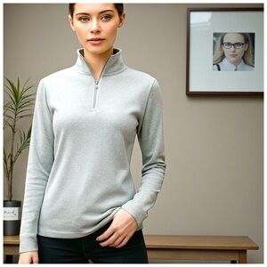 Lillie Ruben Vintage Women’s Long-Sleeve Zip-Collar Top. Metallic Silver. Small